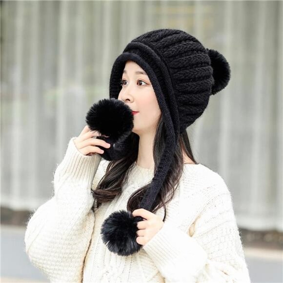 Women\'s Winter Peruvian Cover Ears Beanie Hat, Black main image 4